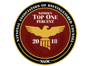 National Association Of Distinguished Counsel | Nation's Top One percent | 2018 | NADC